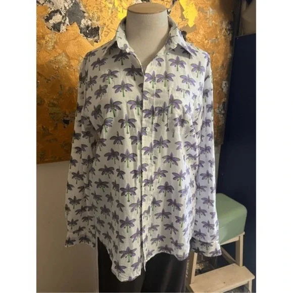 Rare! Mary Marshmallow Boyfriend Cotton Beachy Palm Tree Print 100% Cotton Shirt - Picture 6 of 6